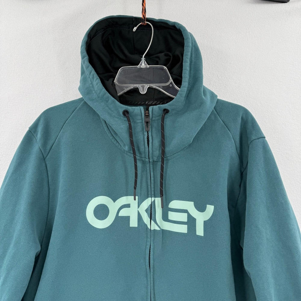 Oakley Full Zip Hoodie Jacket Mens XXL Teal Green Logo Spellout 472335A